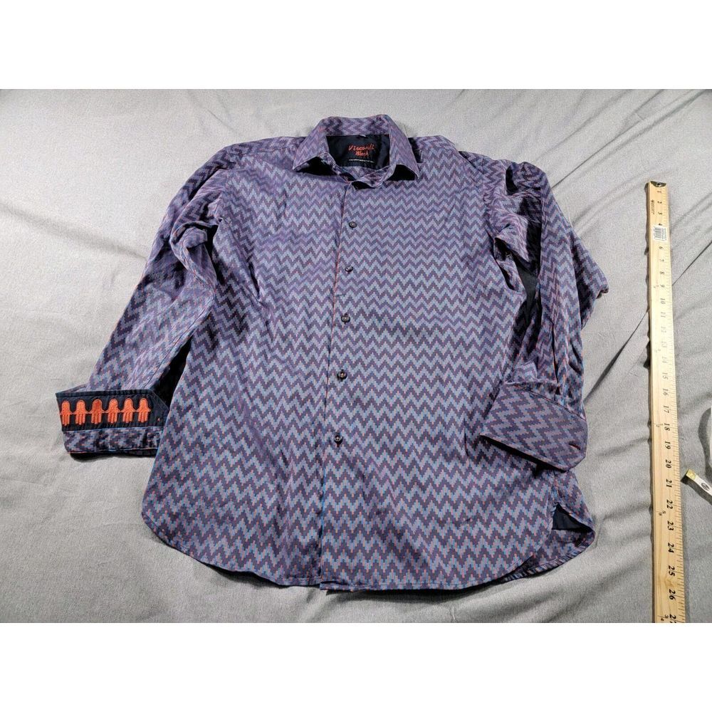 Visconti Black Shirt Men Medium Geometric L/S Button up All Over Print Flip Cuff